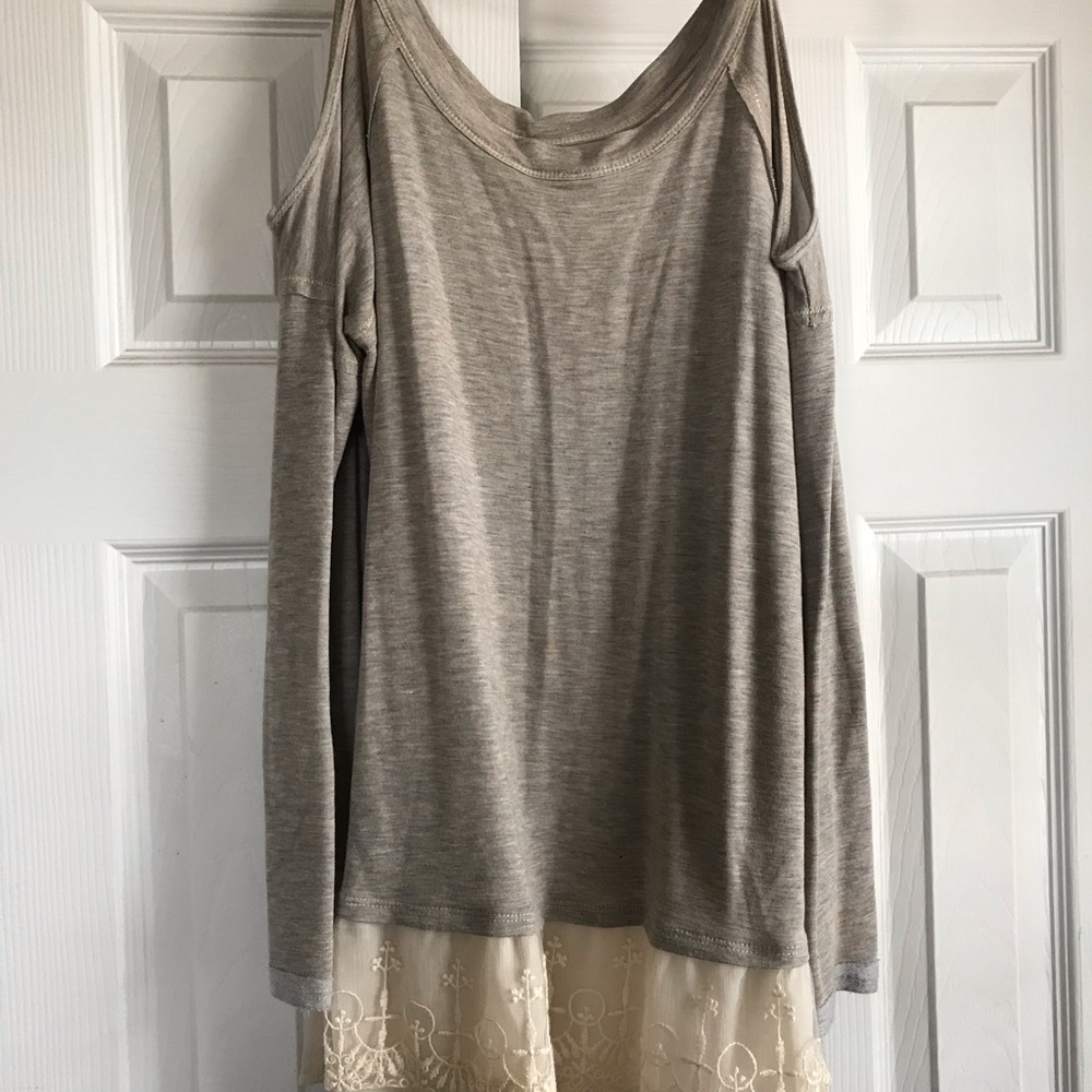 Grey open shoulder top